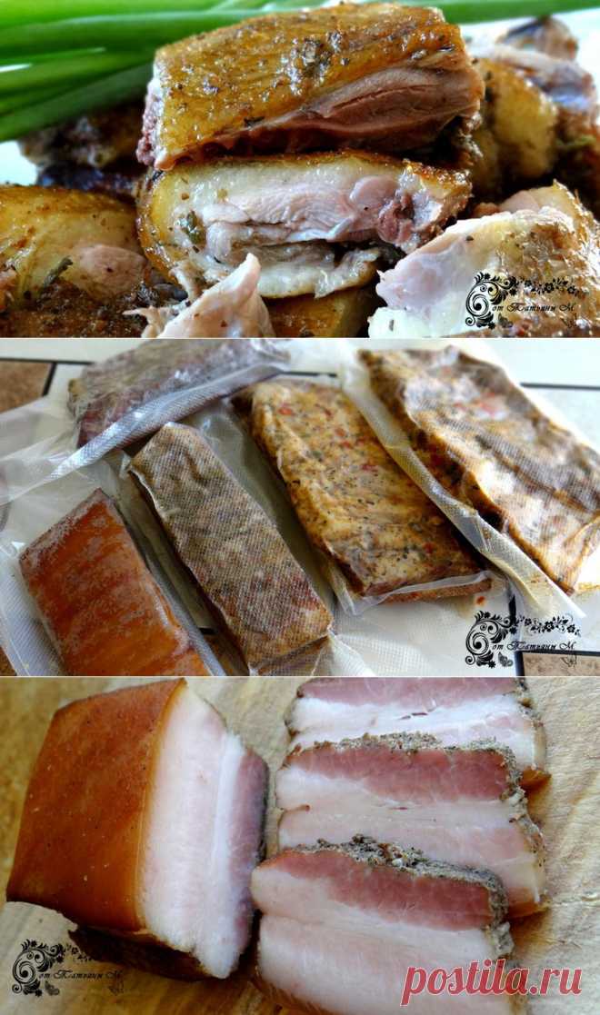 Копчености - молодая утка, свиные ребра и грудинка