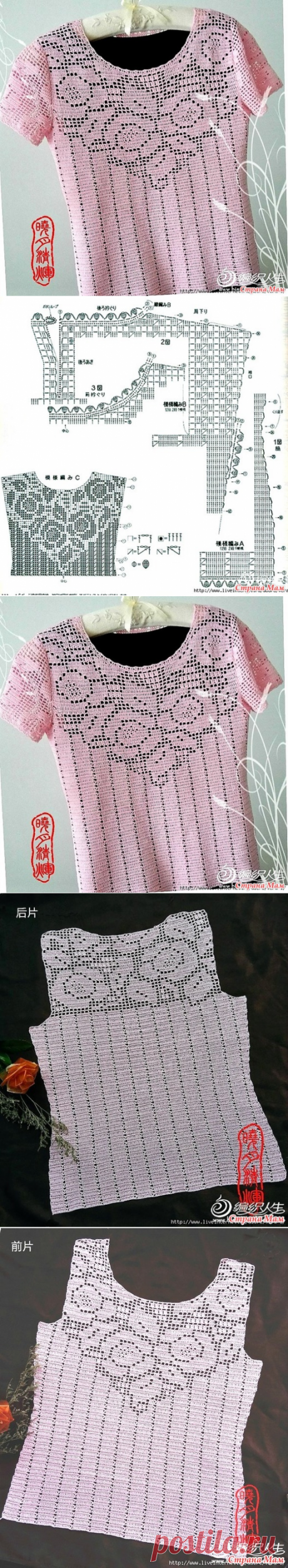 Розовая кофточка с кокеткой из роз - Все в ажуре... (вязание крючком) - Страна Мам