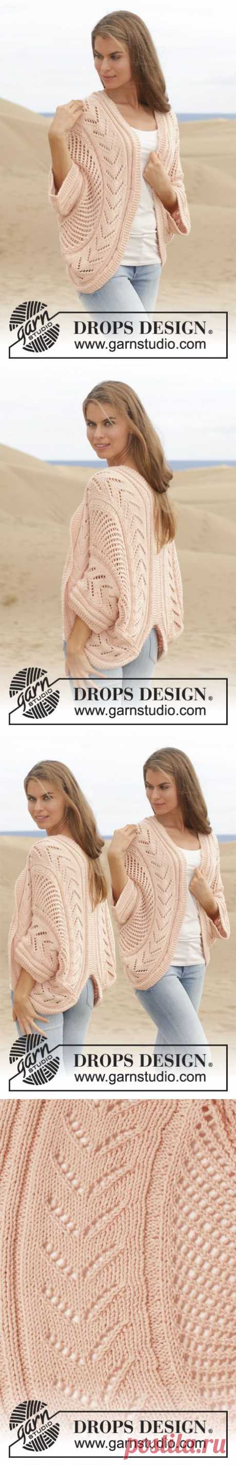Knitted DROPS jacket worked in a circle with lace pattern in ”Paris”. Size: S - XXXL. ~ DROPS Design