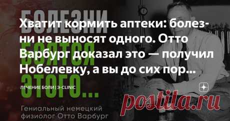 Хватит кормить аптеки: болезни не выносят одного. Отто Варбург доказал это — получил Нобелевку, а вы до сих пор разоряетесь на таблетки Статья автора «Лечение боли» в Дзене ✍: Вы когда-нибудь задумывались, почему одни люди болеют постоянно, а другие — практически никогда?