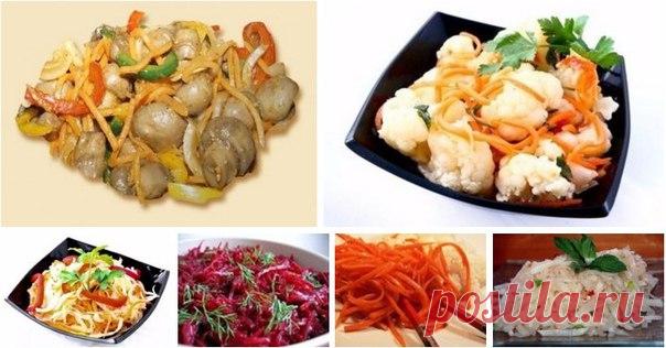 Салаты по-корейски: 5 рецептов! 

1. Морковь по-корейски 

Ингредиенты: 

- 500 г крупной сочной моркови 
- 1 столовая ложка соли 
- 3 столовые ложки растительного рафинированного масла 
- 2 луковицы 
- 2 столовые ложки уксуса 
- 2 столовые ложки приправы для корейской моркови 

Приготовление: 

Морковь по корейски получиться вкуснее, если для ее приготовления мы возьмем сладкий сочный сорт (например «карателька»). Морковь нужно тщательно вымыть, очистить, разрезать на 2 ч...