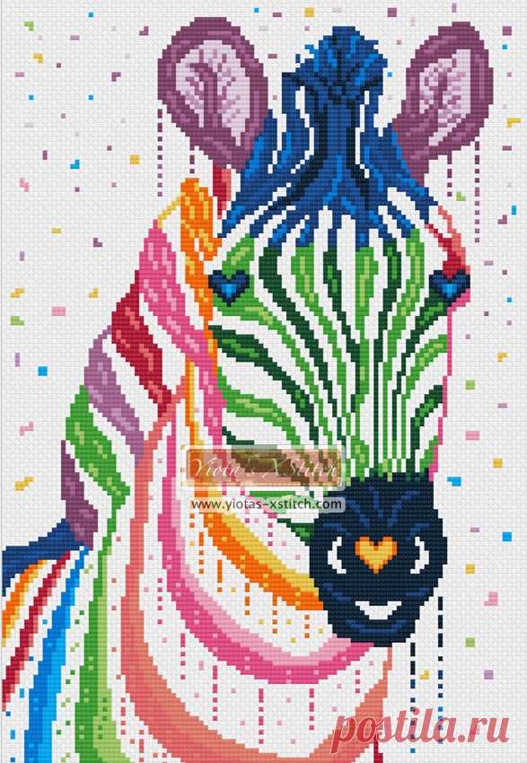 Watercolour zebra cross stitch kit Zebra cross stitch kit. Counted cross stitch kit with whole stitches only. Note: the design is not printed on the fabric. Kit contains: Cross stitch pattern with black and white symbols. Fabric - see options available. Threads pre-wound on plastic card bobbins. Needle. Instructions.