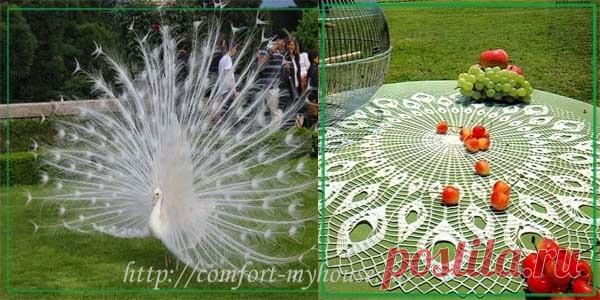 Вязание крючком большой круглой салфетки «Павлинье перо» | Уют и тепло моего дома