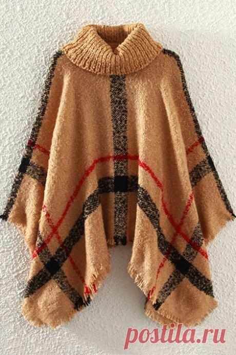 Turtle Neck Plaid Cape Sweater BROWN: Sweaters | ZAFUL