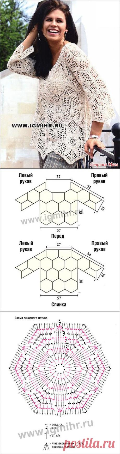 Бежевая кофточка из ажурных мотивов.: Дневник группы "Все в ажуре... (вязание крючком)" - Страна Мам