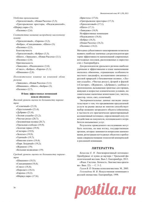 Психолингвистический эксперимент как способ выявления эффективности ойконима