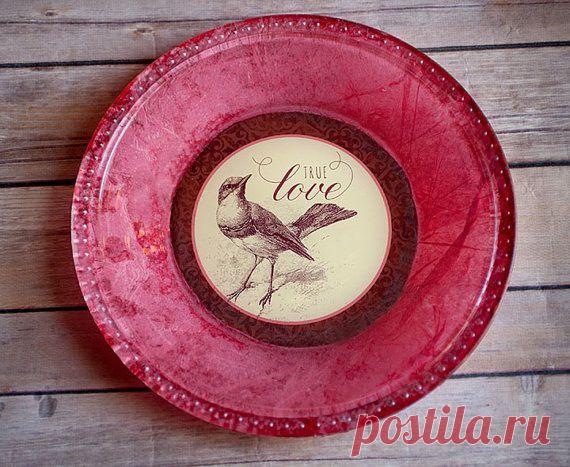 Decoupage Wedding PlateTrue Love in hot pink от MusePaperBoutique