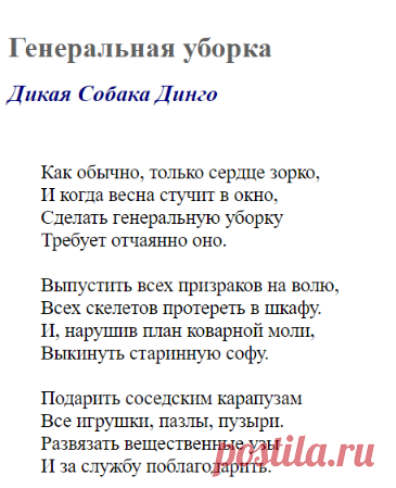 Генеральная уборка (Дикая Собака Динго) / Стихи.ру