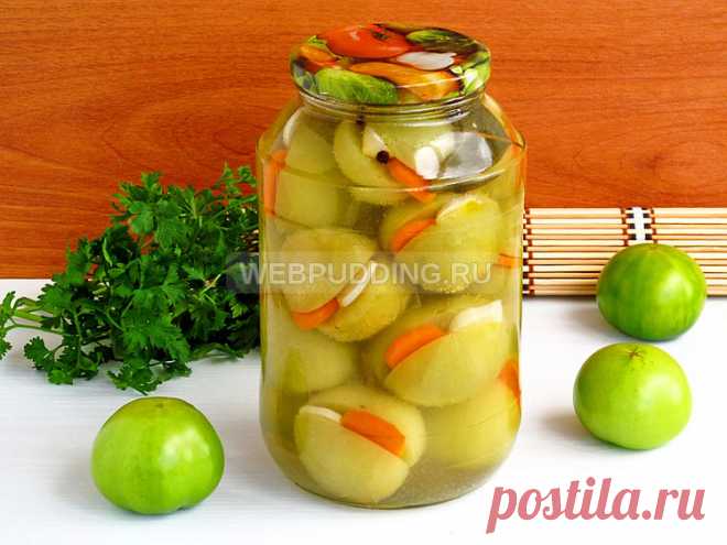 Зелёные помидоры с морковью и чесноком | Webpudding.ru