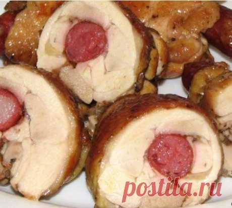 Куриные бедрышки с охотничьими колбасками..