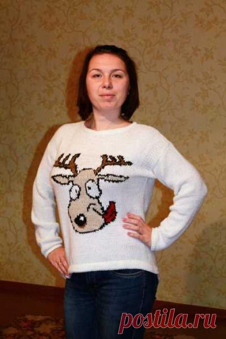 Вязание свитера с оленями по схеме с фото и видео сопровождением