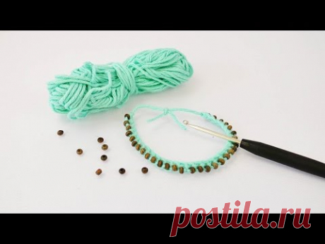 Armband häkeln mit Perlen Anleitung - DIY Armband mit Wolle für den Frühling Tutorial