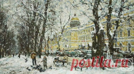 Снегопад на Конногвардейском бульваре. Картины художника. Еськов Павел Васильевич. Художники. Картины, картинная галерея, продажа картин