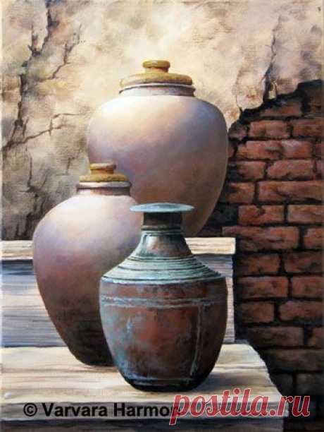 Antique Pots, original acrylic painting by Varvara Harmon