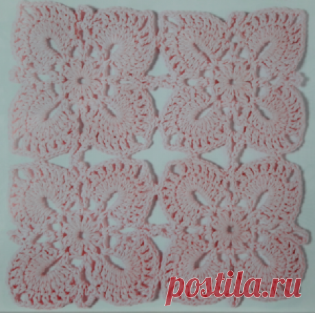 Diagramas para tejer cuadrados a crochet (ganchillo) – Flor Rosa Claro | iKnitts.com