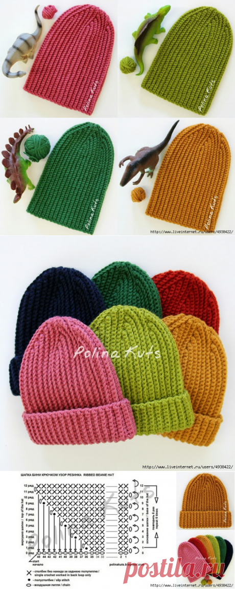 ШАПКА БИНИ КРЮЧКОМ УЗОРОМ "РЕЗИНКА". RIBBED BEANIE HAT.