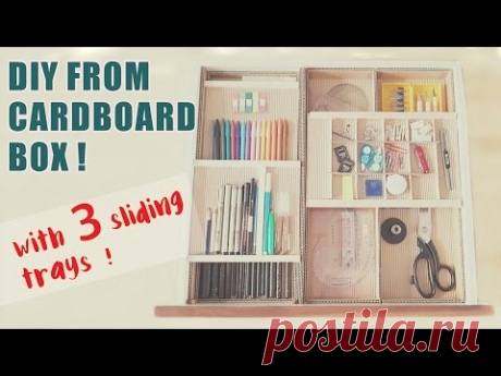 3 Level Cardboard Desk Drawer Organizer with Sliding Trays Recycle DIY - YouTube
