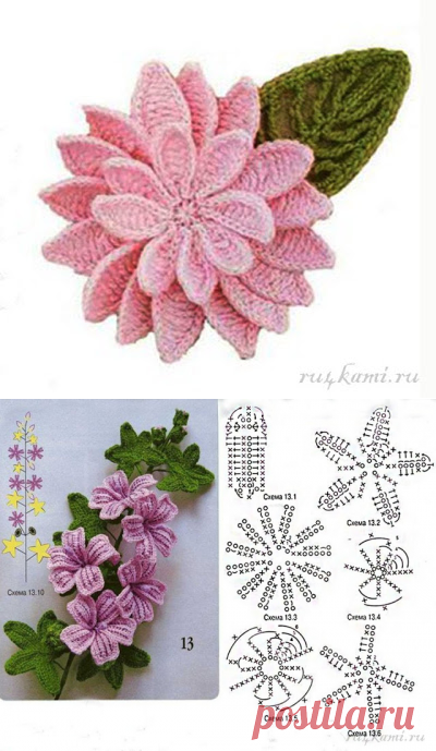 Вязаный декор. Цветы и листочки крючком