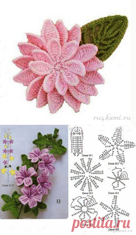 Вязаный декор. Цветы и листочки крючком
