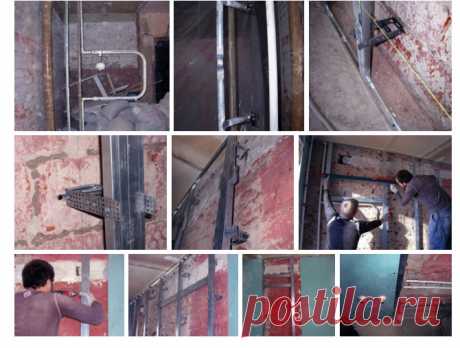 Обшиваем трубы и выстраиваем нишу
Какие условия нужны для монтажа гипсокартона?
Монтаж облицовок лучше выполнять в теплое время года, в зимнее время - только при подключенном отоплении, при температуре не ниже 10 градусов и низкой влажности воздуха. Иначе гипсокартонные листы могут отсыреть, начать расслаиваться и деформироваться.
Важные моменты
В связи с тем, что мы остановились на каркасном методе обшивки стен гипсокартоном, нам не нужно было проводить никакие подготовительные работы со ст