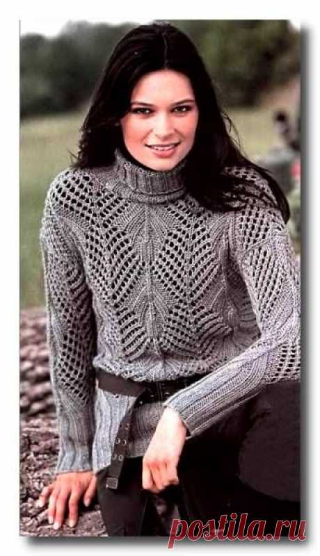 Ажурный свитер с узором в резинку. Схема вязания спицами бесплатно. - 22 Августа 2010 - Вязание спицами, модели и схемы для вязания на спицах