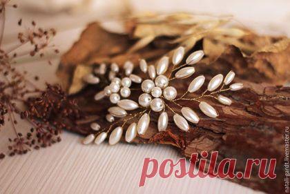 Купить Украшение в прическу "Цветы первой любви" Гибкая плетеная заколка - белый, свадебное украшение