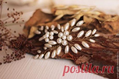 Купить Украшение в прическу &quot;Цветы первой любви&quot; Гибкая плетеная заколка - белый, свадебное украшение