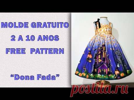Fantasia Halloween 2020 -  2 a 10 anos - #MoldeGratuito  #VestidoDeCriança  #CosturaFácil #Gratidão