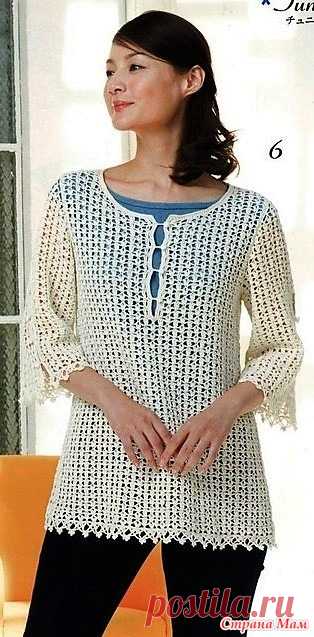 Ажурная туника с планкой и разрезами на рукавах. Крючок. https://www.liveinternet.ru/
