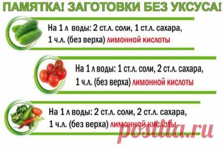ПАМЯТКА! ЗАГОТОВКИ БЕЗ УКСУСА