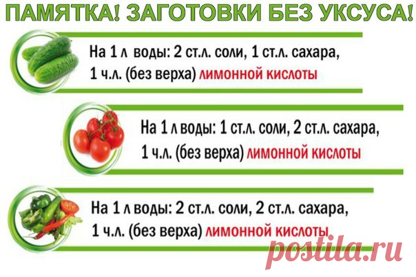 ПАМЯТКА! ЗАГОТОВКИ БЕЗ УКСУСА