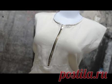 tutorial menjahit gamis leher bundar dengan bukaan resleting jeans