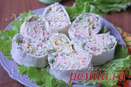 Рулет из лаваша с крабовыми палочками, пошаговый рецепт