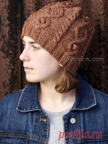 Вязаная шапка узорами из «Кос» и «Шишечек» — Shpulya.com - схемы с описанием для вязания спицами и крючком
