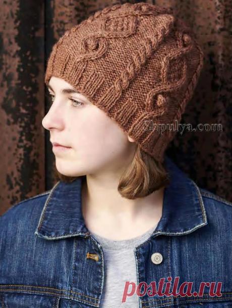 Вязаная шапка узорами из «Кос» и «Шишечек» — Shpulya.com - схемы с описанием для вязания спицами и крючком