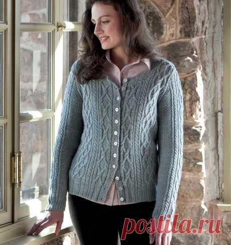 Синий арановый кардиган - Жакеты,полуверы, свитера