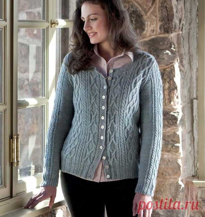 Синий арановый кардиган - Жакеты,полуверы, свитера