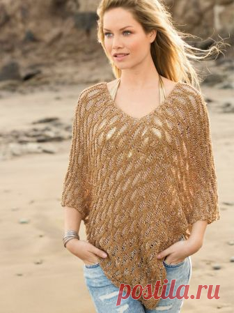 Ажурное пончо "Золотой берег" спицами. / knittingideas.ru