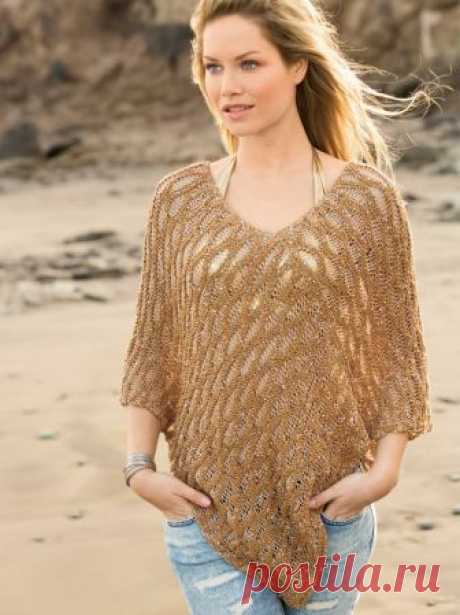 Ажурное пончо &quot;Золотой берег&quot; спицами. / knittingideas.ru
