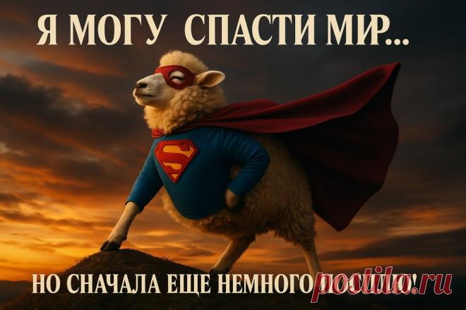 Супергеройская овца и драматичный закат над холмом. Генерация из нейросети Sora images Ai - Sora Images примеры промтов - Форум ИИ о нейросетях - Yes Ai