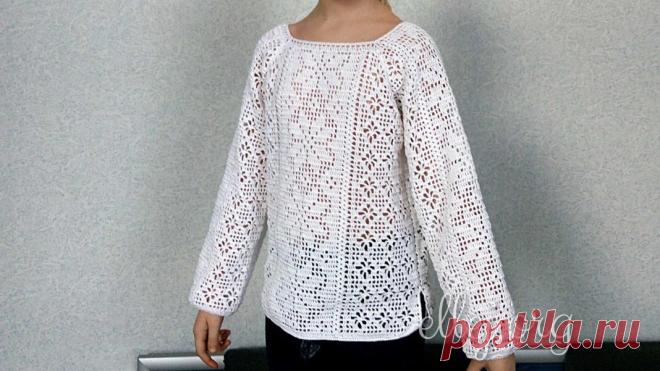 Белая сорочка в филейной технике крючком | Вязание крючком от Елены Кожухарь