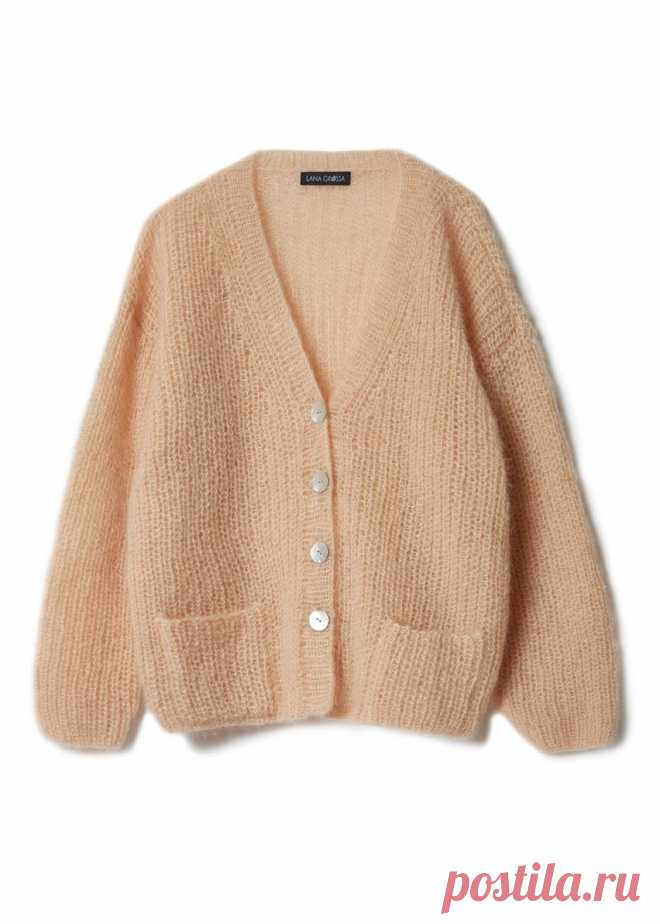 Кардиган из мохера резинкой спицами - WEKNIT Кардиган из мохера, связанный резинкой от Lana Grossa спицами.