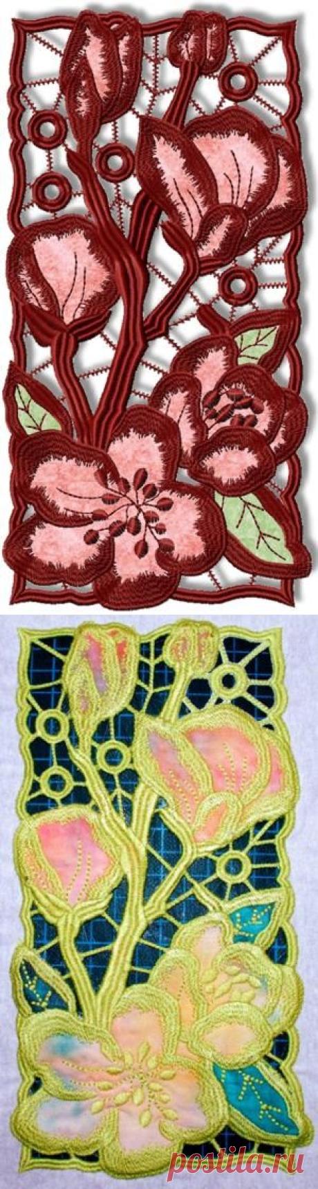 Advanced Embroidery Designs - Cutwork Lace Applique Apple Blossom Panel