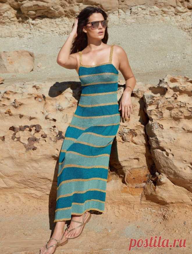 полосатое вязаное платье спицами