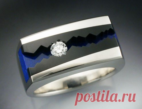 Buy a Hand Crafted 14k White Gold Man's Ring With Black Jade, Lapis &amp; Diamond, made to order from Metamorphosis Jewelry Design | CustomMade.com