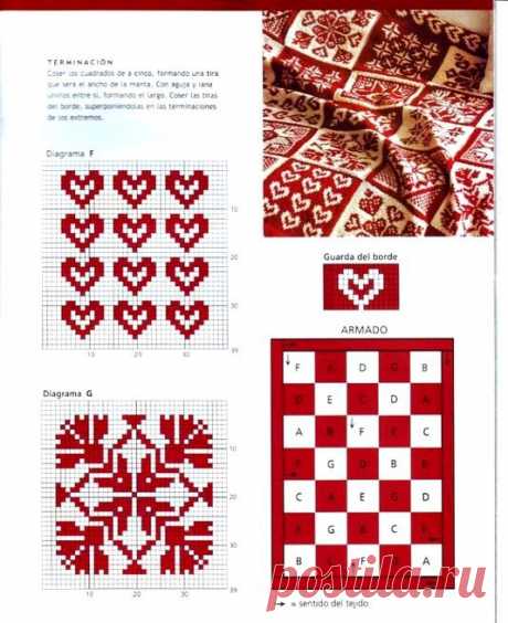 МИР РУКОДЕЛИЯ: Красно-белый плед спицами