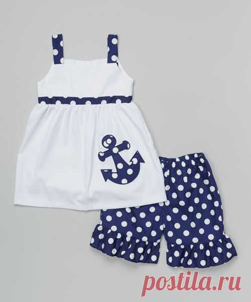 BeMine White & Navy Dot Anchor Dress & Shorts - Toddler