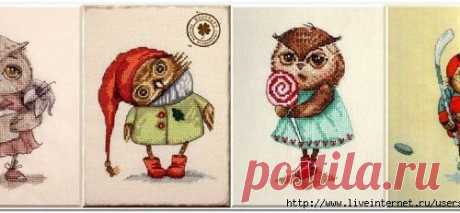 Чудесные совята, вышивка крестом.