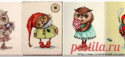 Чудесные совята, вышивка крестом.