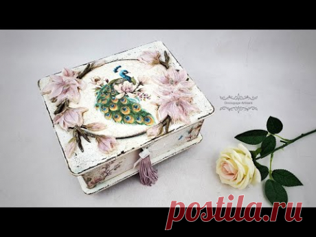 Decoupage # a box with a peacock and magnolia #CADENCE # DIY tutorial...